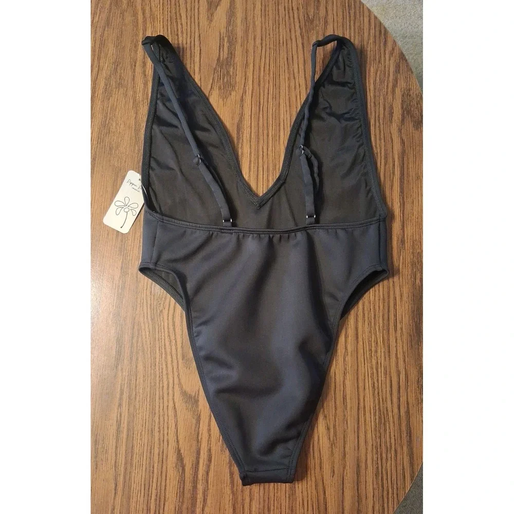 Dippin' Daisy's Sz Large Black Deep Plunge One Piece Swimsuit NWT